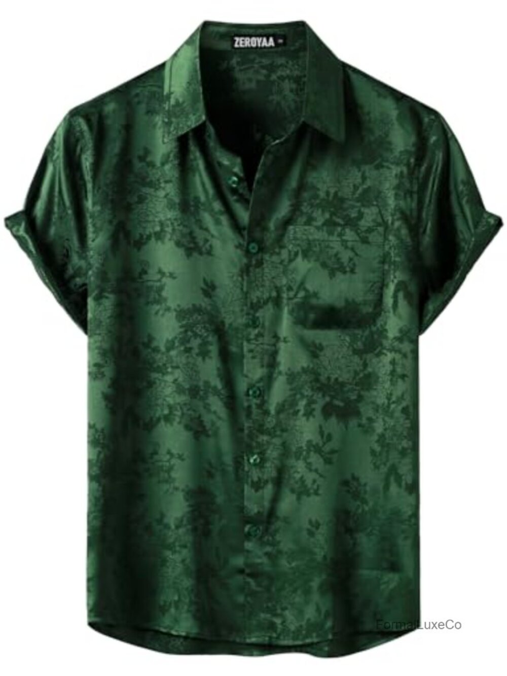 Men's Shiny Satin Floral Jacquard Button Down Shirt Party Prom